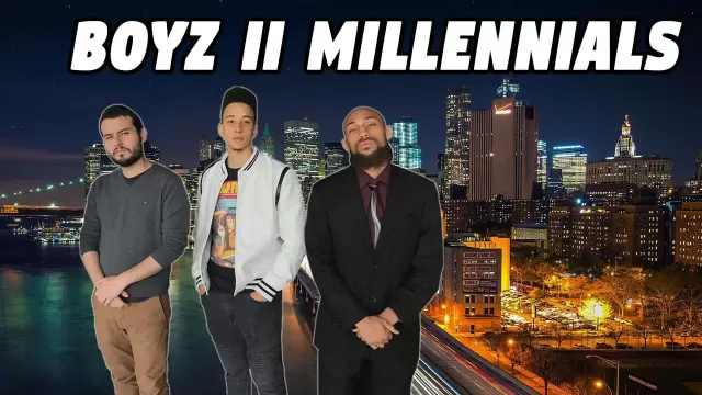Millennial panelists Nick Gonzalez, Quentin Forde, and Reggie Paige pose at The Fallen State Studio