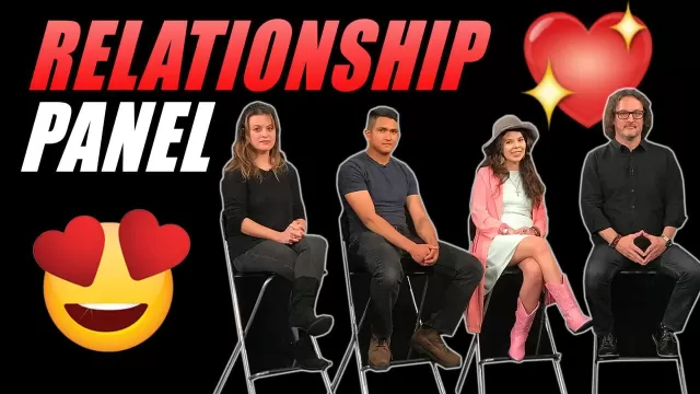 The four relationship panelists posing on The Fallen State stage
