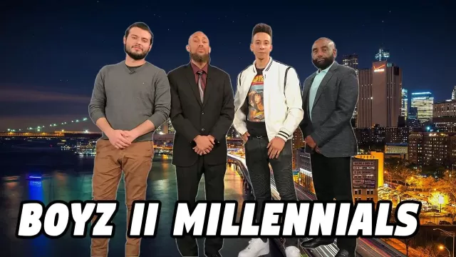Millennial Men Nicolas Gonzalez, Reggie Paige, and Quentin Forde pose with Jesse Lee Peterson